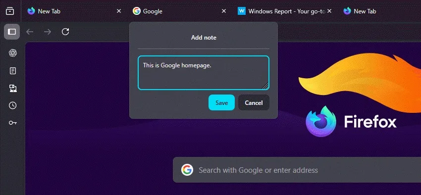 firefox add note dialog