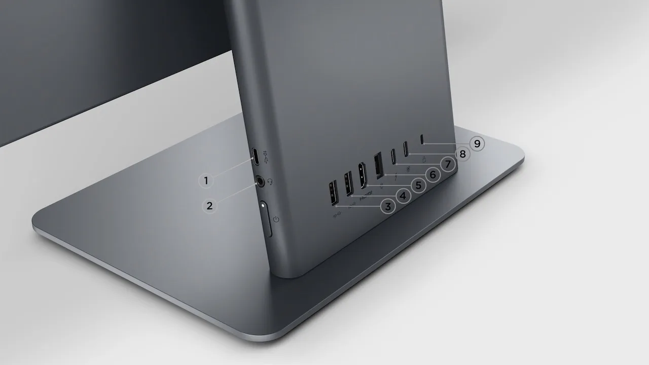Lenovo ThinkCentre X AIO Aura Edition : Le PC tout-en-un vertical qui veut bannir le défilement 58 08 ThinkCentre X AIO Close up rear ports