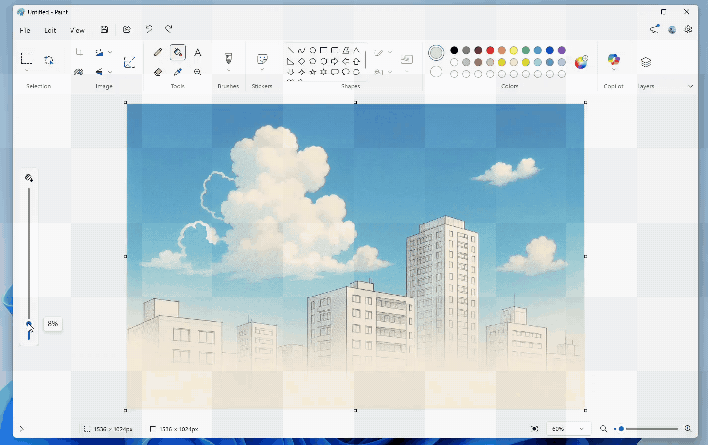 Windows 11 : Paint et Bloc-notes reçoivent une dose massive d'IA Copilot 58 Fill Tolerance 1