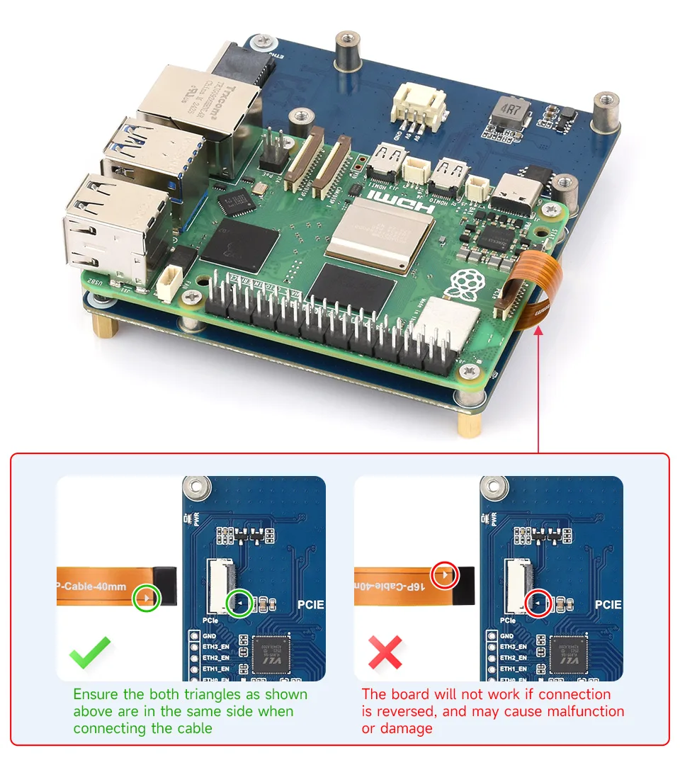 Raspberry Pi 5 : Waveshare lance une carte d'extension avec 4 ports Ethernet 2,5 GbE 58 PCIE TO 4 CH Gigabit ETH Board B details 5
