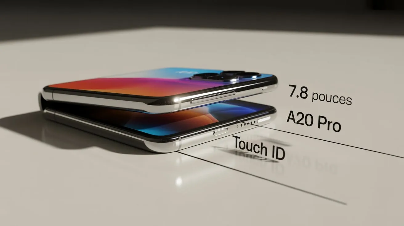 iPhone Fold : 7,8 pouces, puce A20 Pro et Touch ID pour le premier pliable d'Apple