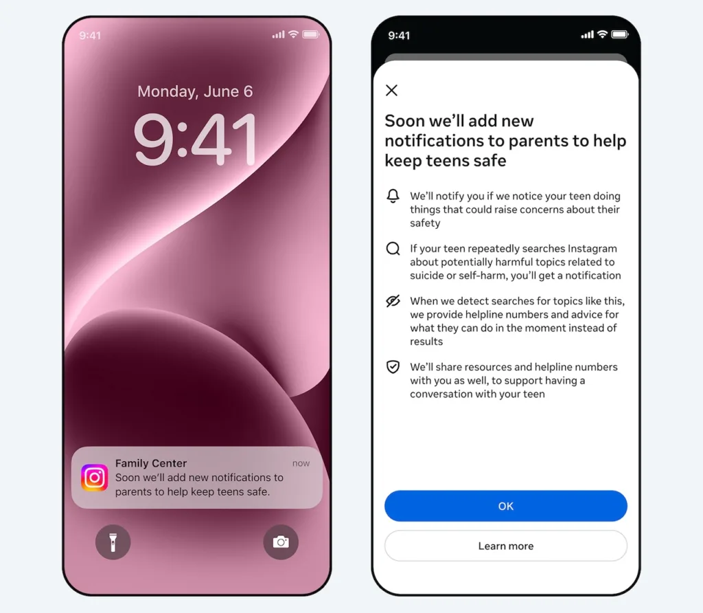 Instagram alertera les parents en cas de recherches liées au suicide chez les ados 54 01 ADVANCE NOTIF FOR PARENTS TEENS Carousel 01