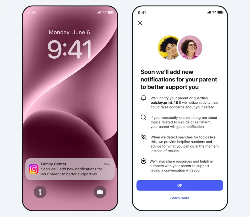 Instagram alertera les parents en cas de recherches liées au suicide chez les ados 53 01 ADVANCE NOTIF FOR PARENTS TEENS Carousel 02