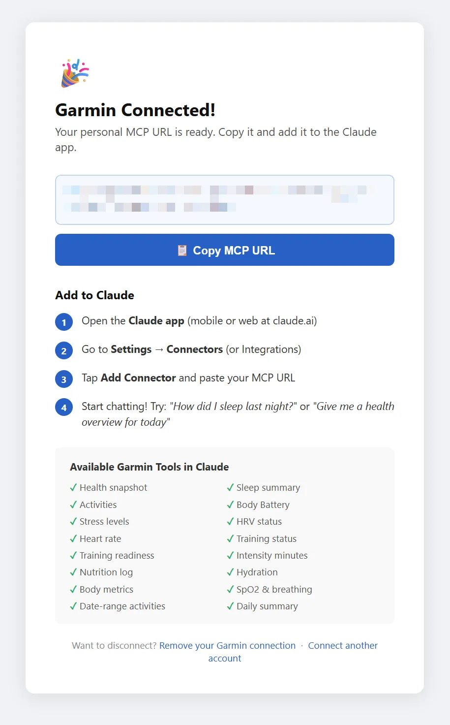 Garmin Chat Connector : parlez à vos données de santé via ChatGPT et Claude 57 01e727d9 b28e 4472 bb34