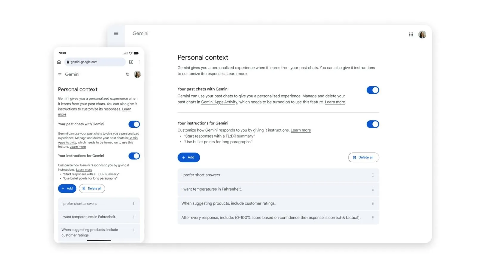 Gemini gratuit : Google active enfin la mémoire entre vos conversations 56 Gemini past chats cover