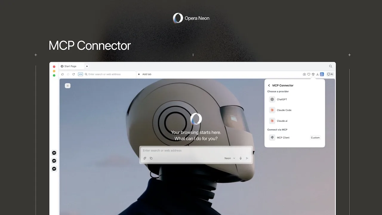 Opera Neon : Pourquoi votre navigateur devient l'esclave de votre IA ? 59 MCP Connector UI 2