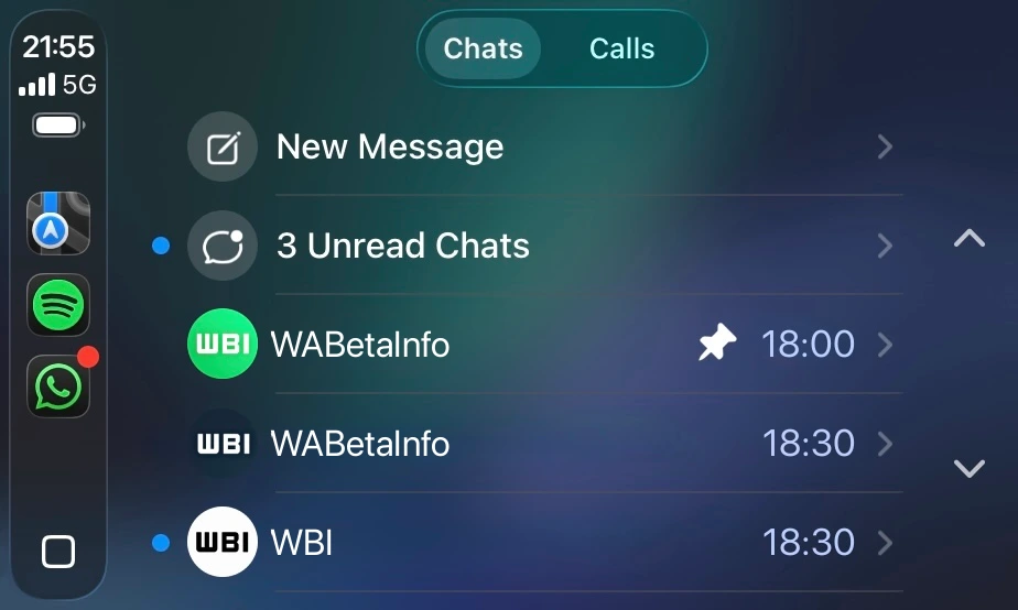 WA CHATS LIST CAR PLAY APP IOS