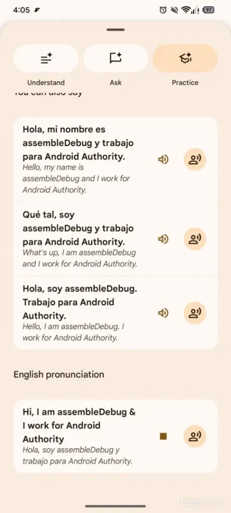 Google Traduction : Le nouveau mode « Entrainement » veut corriger votre accent grâce à l'IA 53 tranlate pronounce practice 3 486w 1080h.jpg