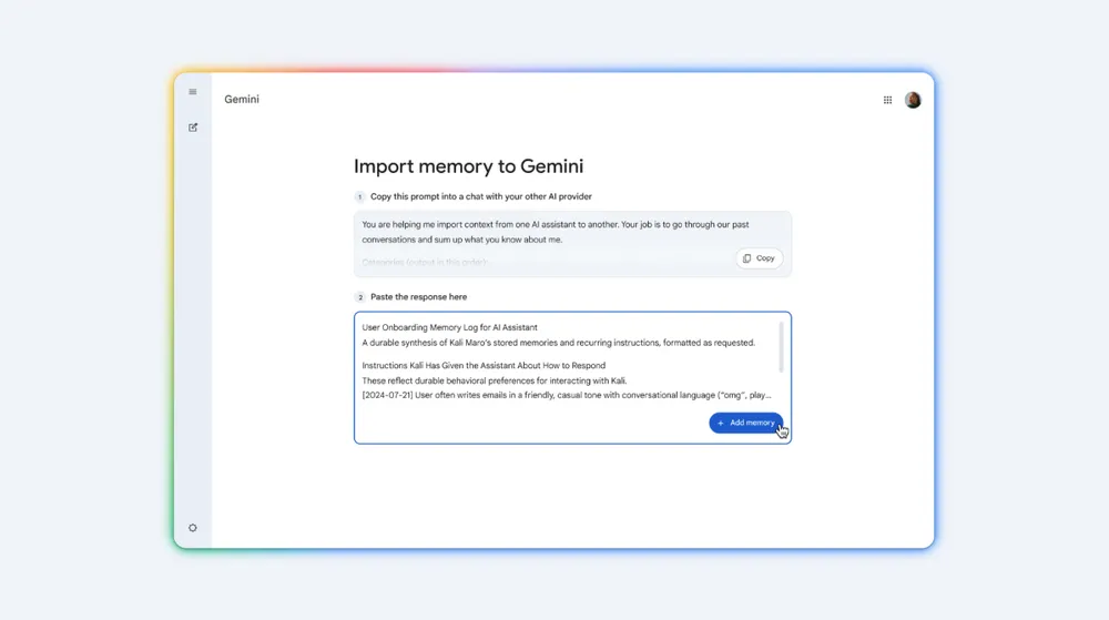 Gemini évolue : Google transforme son IA en assistant personnel avec mémoire et import de données
