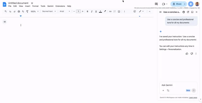 Google Docs : Gemini peut désormais mémoriser votre style d’écriture