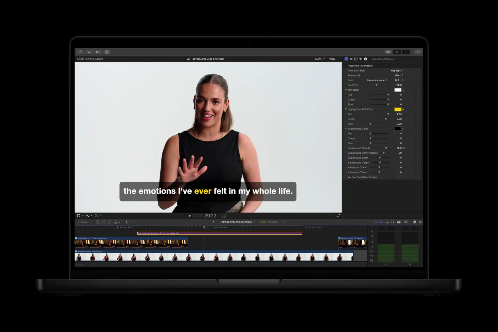 Apple Creator Studio évolue avec de nouvelles fonctions IA et une meilleure intégration de Pixelmator Pro 56 Apple Creator Studio Final Cut Pro Generate Captions on MacBook