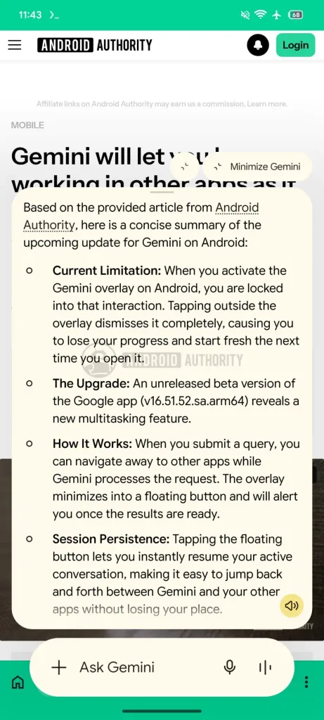 Gemini sur Android pourrait bientôt se réduire en bulle flottante 52 Minimize gemini button image 2 watermarked 1000w 2223h.jpg