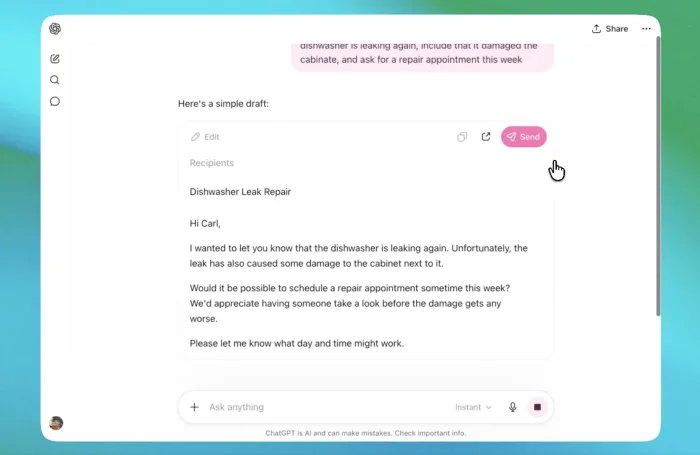 ChatGPT permet désormais d’envoyer des emails directement depuis le web