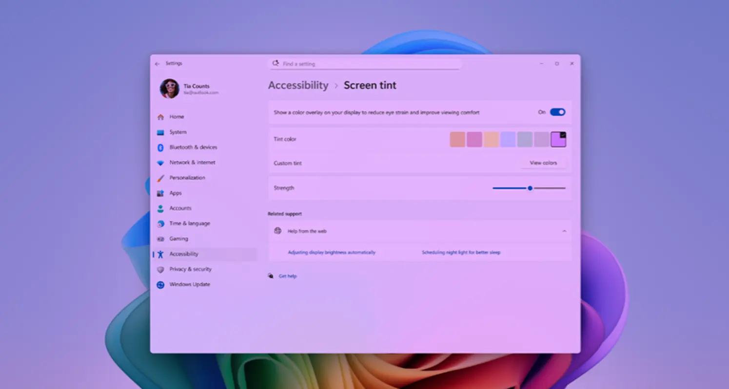 Windows 11 teste « Screen Tint » : une nouvelle fonction d’accessibilité pensée pour réduire la fatigue visuelle