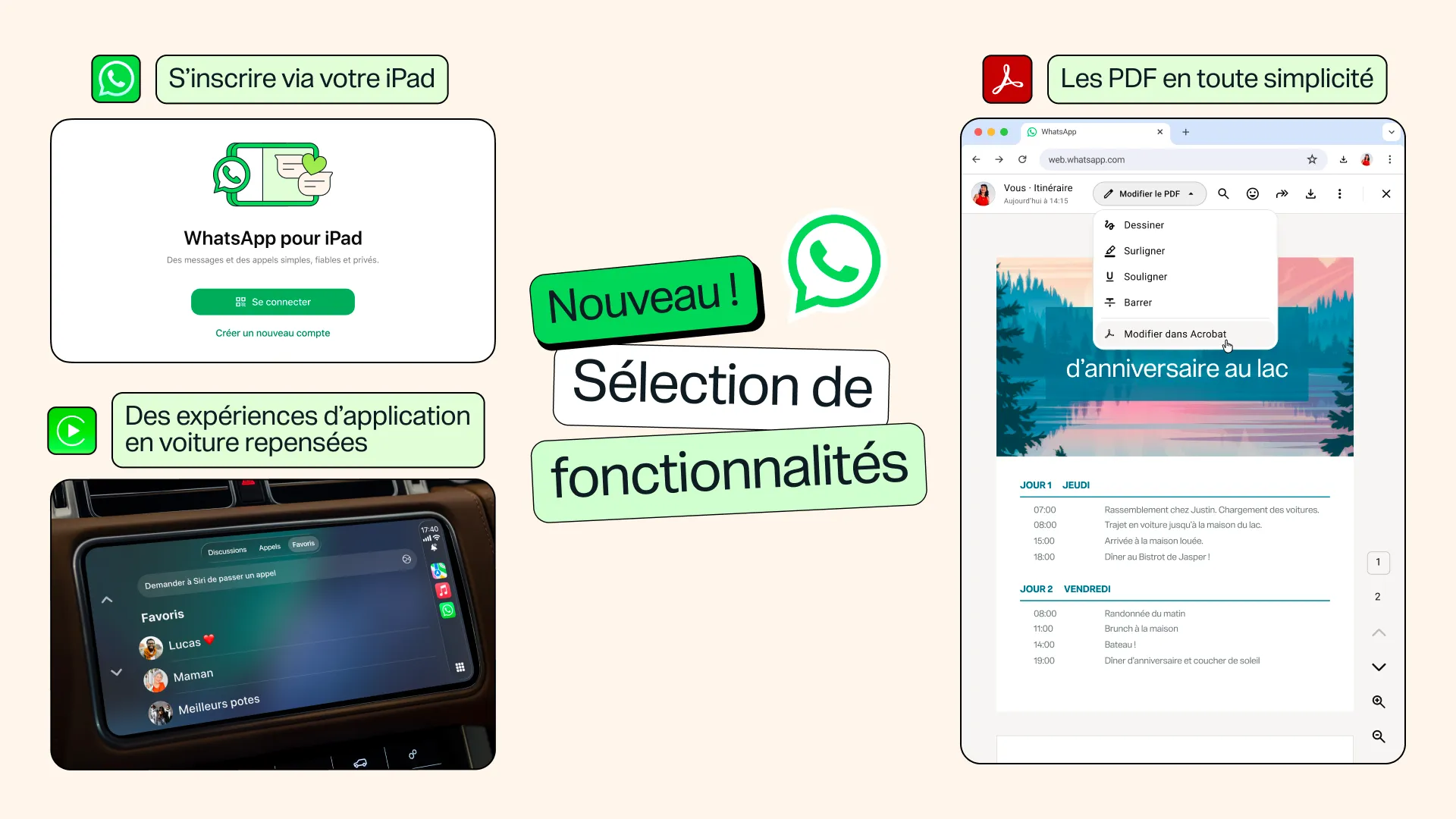 WhatsApp déploie de nouvelles fonctionnalités : iPad autonome, CarPlay amélioré, PDF éditables et partage de musique 57 WhatsApp déploie de nouvelles fonctionnalités : iPad autonome, CarPlay amélioré, PDF éditables et partage de musique
