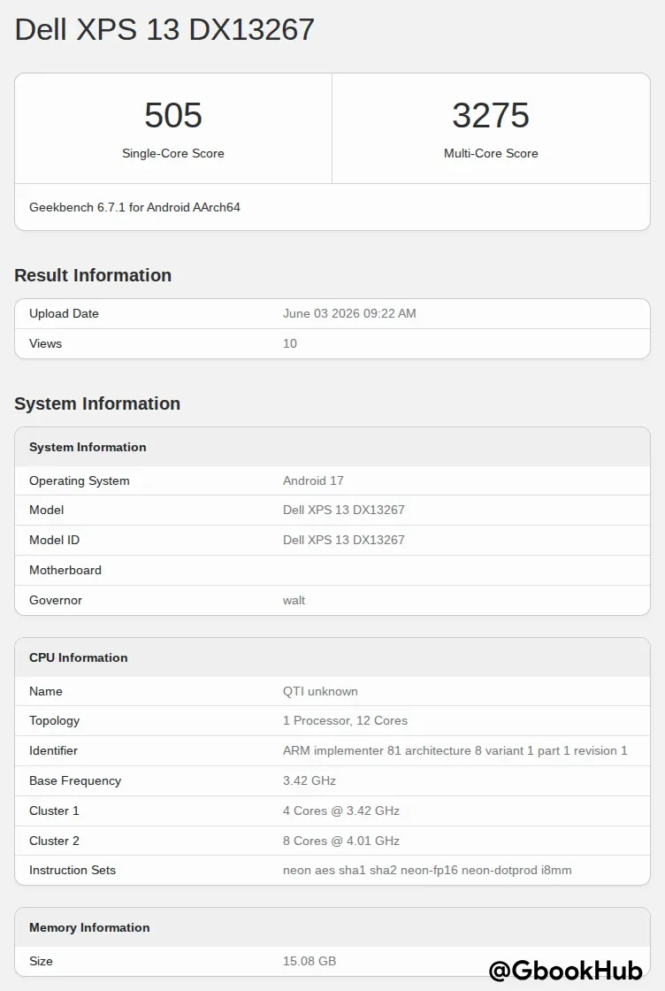 Dell Googlebook XPS 13 DX13267 Mica benchmark 1