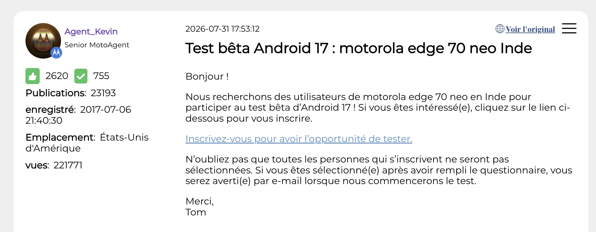Motorola Edge 70 Neo : une fuite dévoile par erreur le prochain smartphone compact de la marque 50 Screen 2026 08 06 at 14.36.47