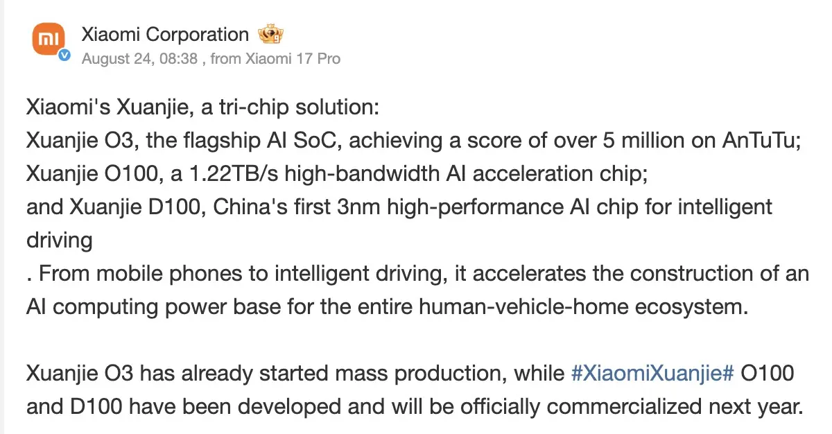 Xiaomi Xring O3 : le nouveau SoC 3 nm fabriqué par TSMC vise déjà les futurs smartphones pliables 59 Screen 2026 08 25 at 09.23.28