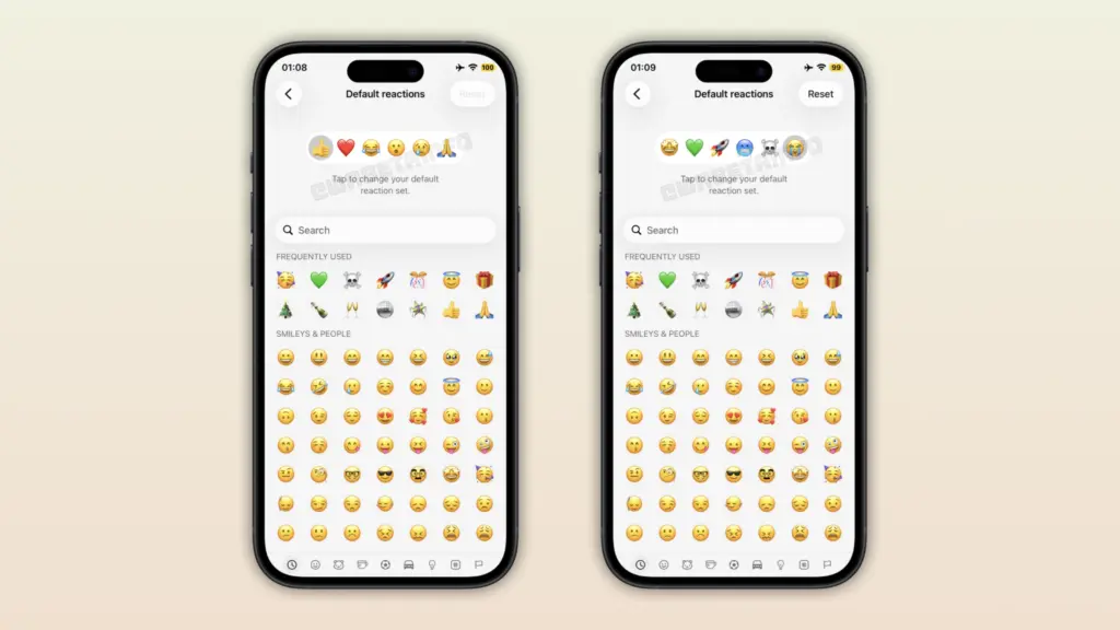 WA WHATSAPP CUSTOM REACTION TRAY FEATURE IOS