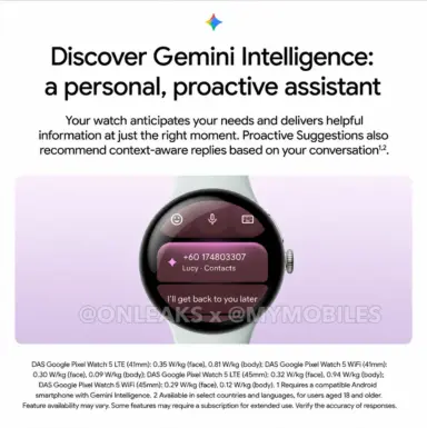 mymobiles.com google pixel watch 5 gemini proactive suggestions