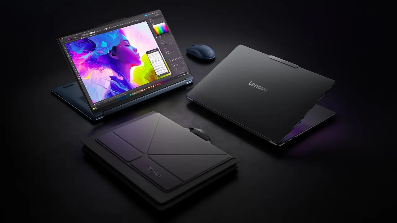 Lenovo Yoga Pro 9n et Yoga 9n : les premiers PC RTX Spark misent sur l’IA, la création et le gaming 60 02 9n Gen Family shot with accessories and pen 2D