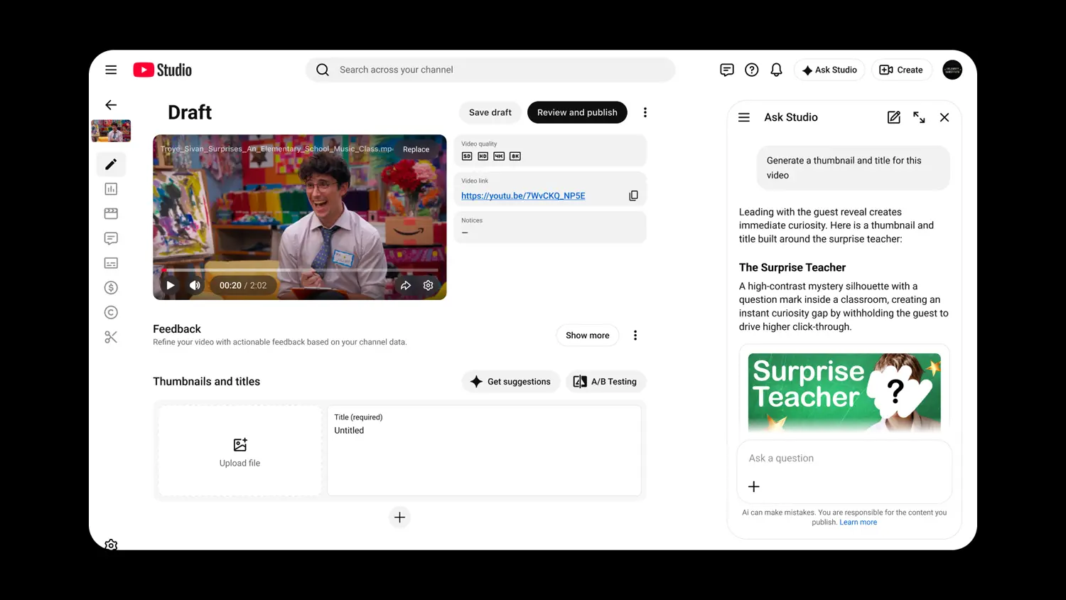 Creation YT Studio Bundle Get Video Feedback and Thumbnails UX Flow 2