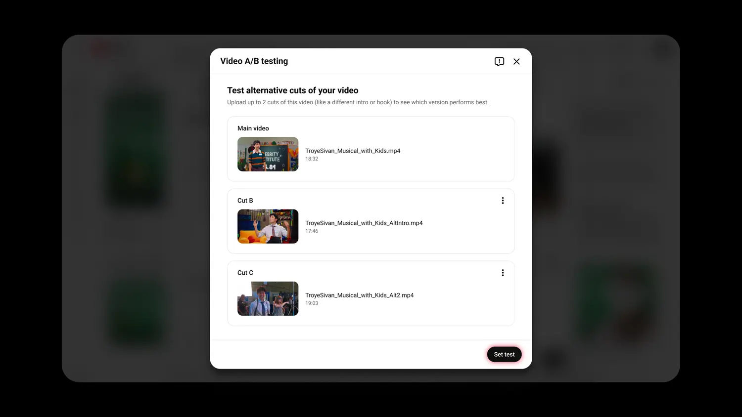 YouTube lance un agent IA pour optimiser automatiquement les chaînes des créateurs 54 Creation YT Studio Bundle Video AB Testing UX Flow 1