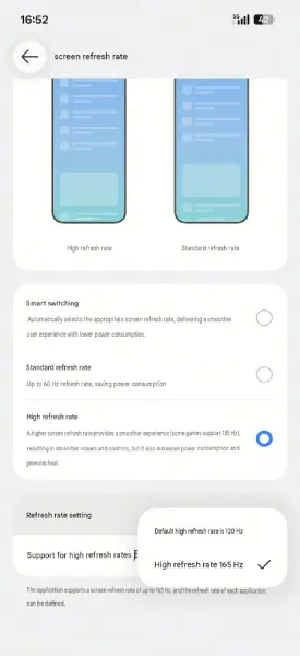 OnePlus 16 : le 165 Hz fonctionnera dans tout le système avec ColorOS 17 54 OnePlus 16 Display Setting 1