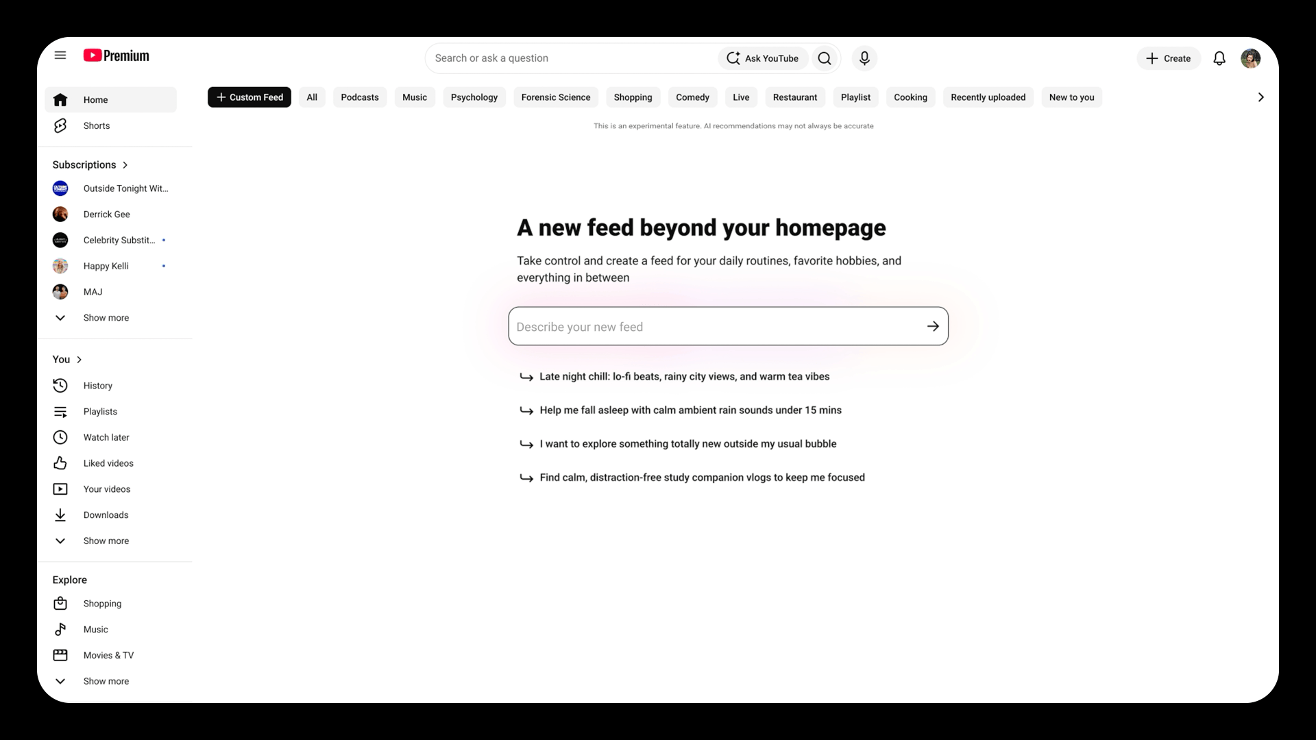 YouTube vous laisse créer votre propre algorithme de recommandations avec Gemini 52 YT Custom Feeds