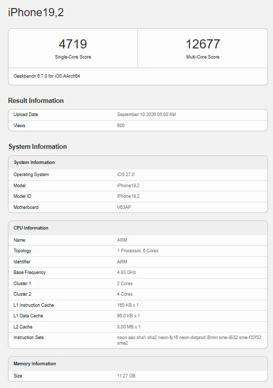 iPhone 18 Pro et iPhone 18 Pro Max : les premiers benchmarks du A20 Pro 2 nm apparaissent 36 iPhone 18 Pro Geekbench