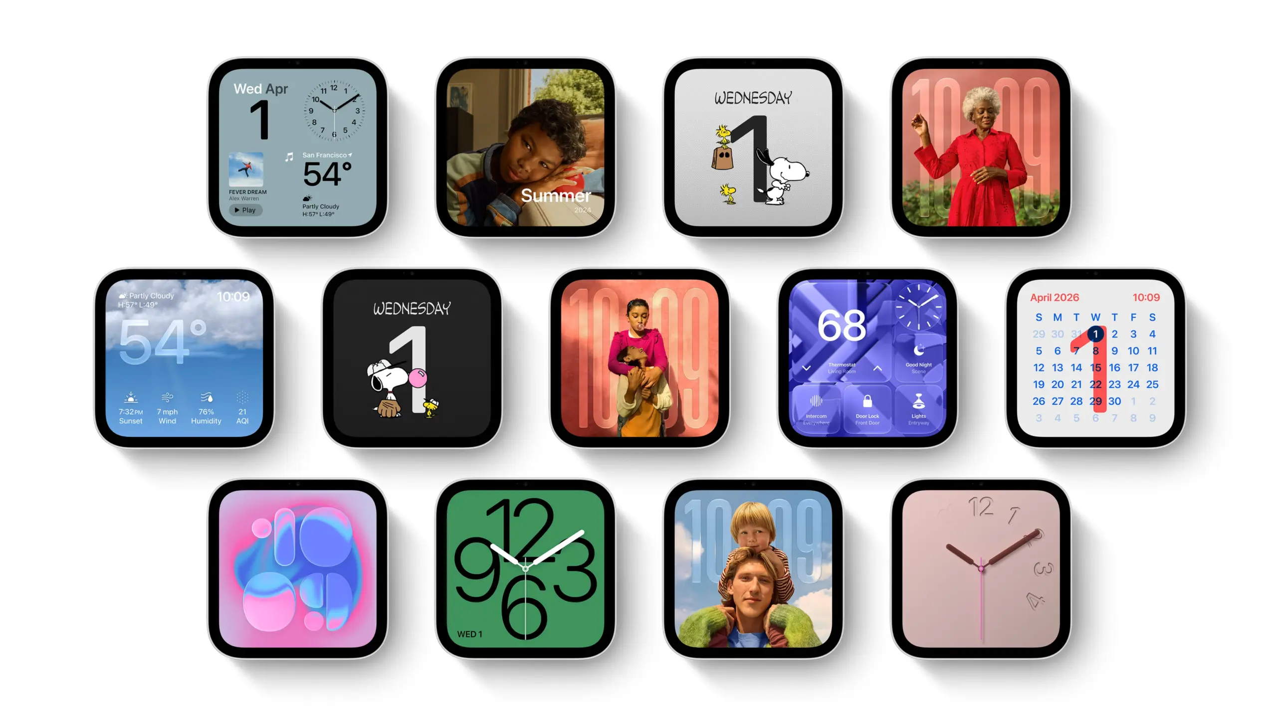 Apple HomeView : le hub à écran de 7 pouces d’Apple, 299 dollars, absent d’Europe 86 Apple HomeView collection of faces 261013 Full Bleed Image.jpg.xlarge 2x scaled
