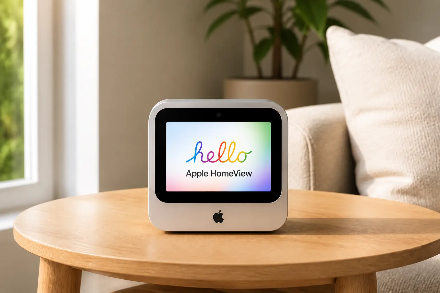 Ecran Apple HomeView sur table en bois
