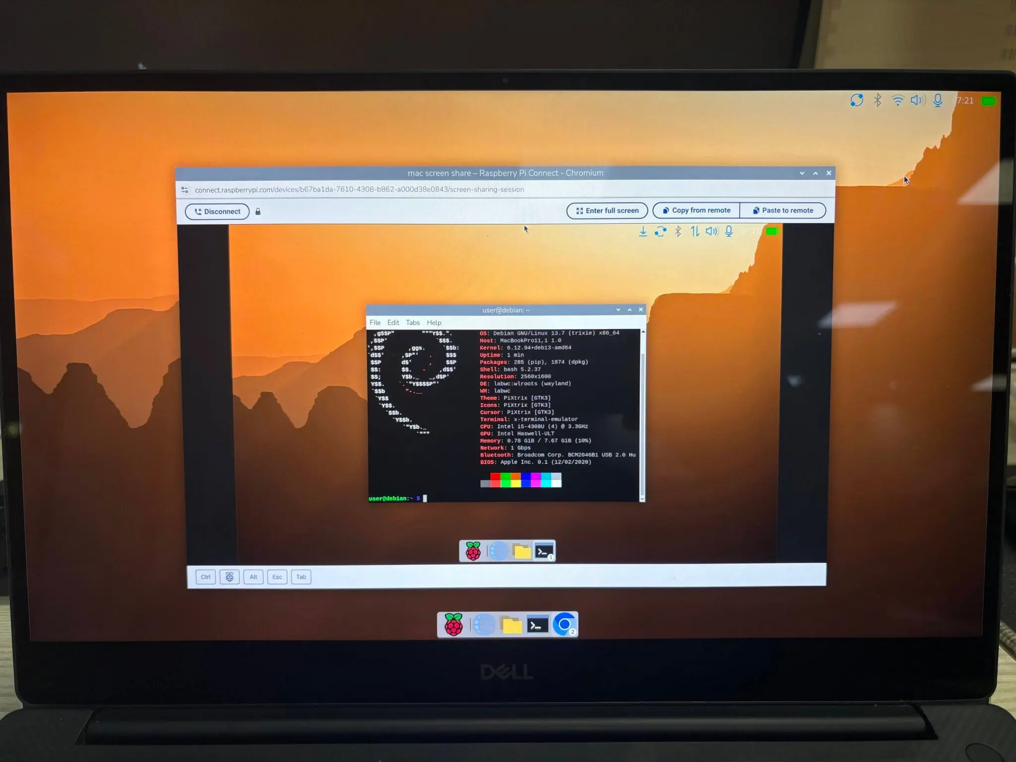 Raspberry Pi ressuscite son système Desktop pour PC et Mac après quatre ans d’attente 68 Le navigateur Chromium, s'exécutant sous Raspberry Pi Desktop sur un Dell XPS, est utilisé pour piloter Raspberry Pi Desktop tournant sur un Apple MacBook Pro via Raspberry Pi Connect