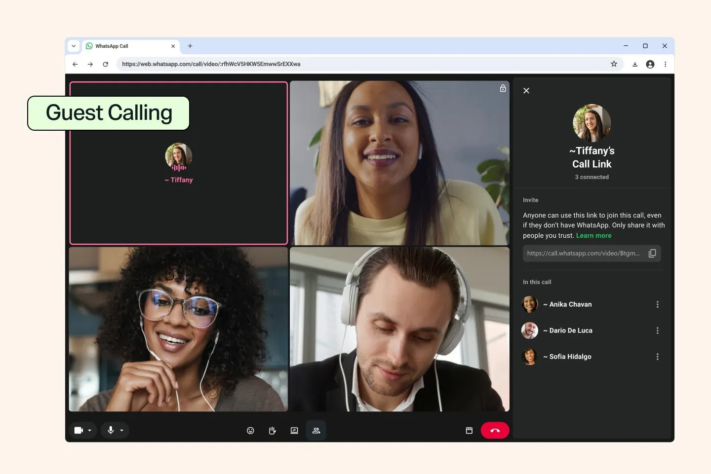 WhatsApp : les appels deviennent accessibles aux invités sans compte ni application