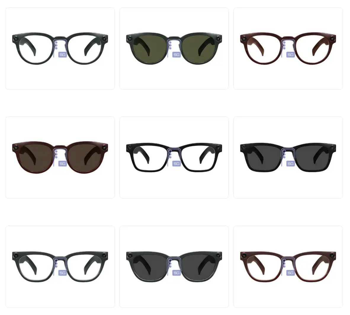 Neuf des 10 versions de Warby Parker