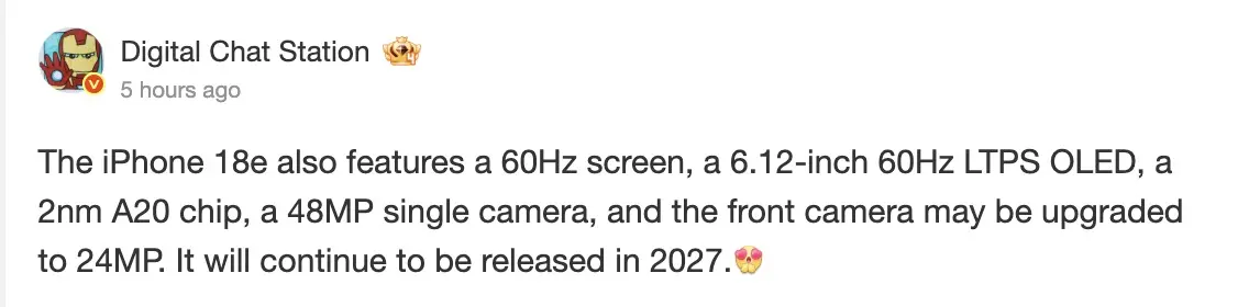 iPhone 18e : Apple conserverait un écran 60 Hz malgré l’arrivée de la puce A20 49 Screen 2026 10 27 at 11.25.49