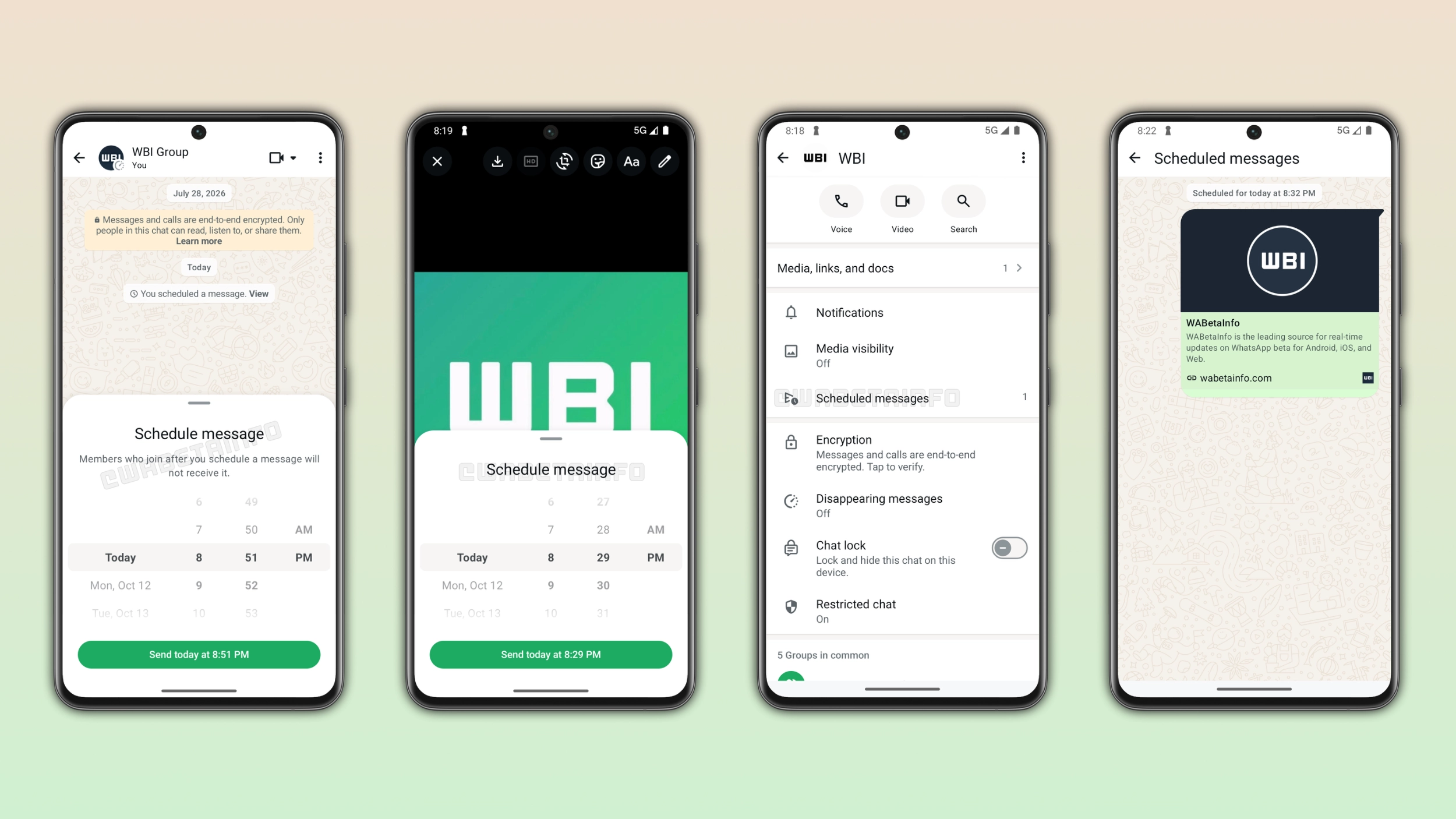 WA WHATSAPP NEW SCHEDULED MESSAGES PHOTOS VIDEOS LINKS FEATURE ANDROID