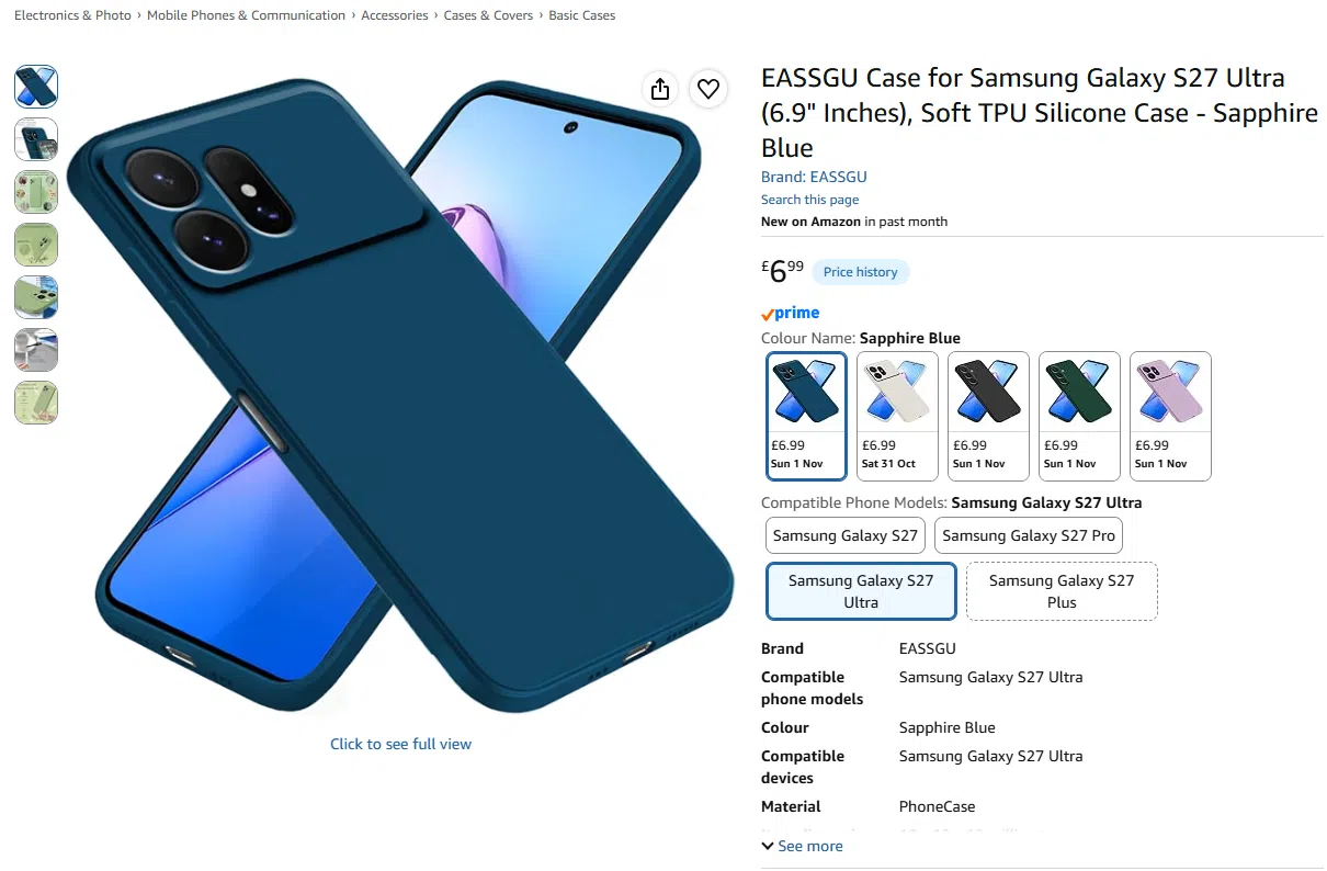 Galaxy S27 Ultra : des coques déjà en vente sur Amazon avant même son annonce 64 amazon uk s27 ultra blue case listing