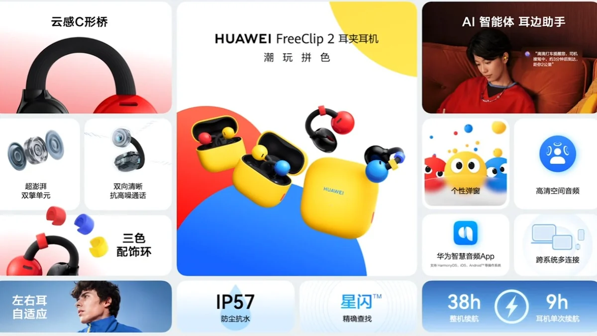 Huawei FreeClip 2 : trois nouveaux coloris bicolores pour les écouteurs à clip 53 huawei freeclip 2 dual color features